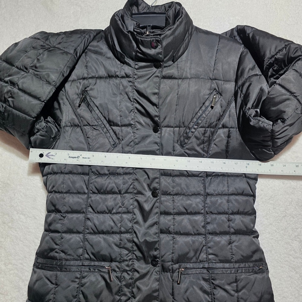 Apt 9 Women's Black Quilted Puffer Coat Longline Snap Button Mock Neck Jacket M - Picture 10 of 15